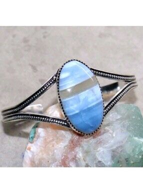Owhyee Blue Opal Gemstone 925 Sterling Silver Handmade Adjustable Cuff Bracelet